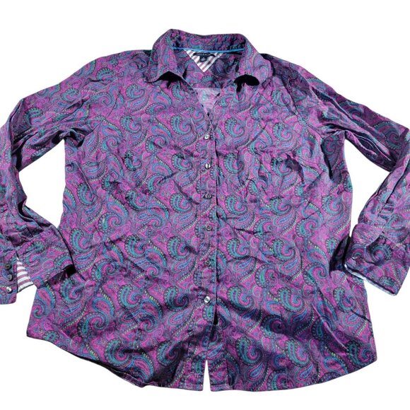 Tommy Hilfiger Shirt Blouse Womens 14 Paisley Colorful Casual Button Up Long Slv - Picture 1 of 7